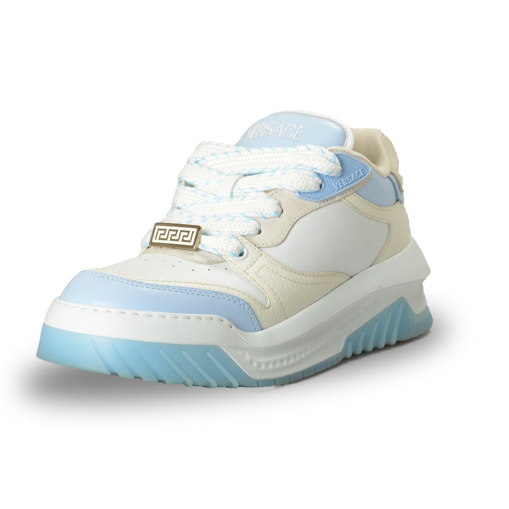 Versace Men's Leather & Suede White/Blue Sneakers Shoes Us 7 It 40